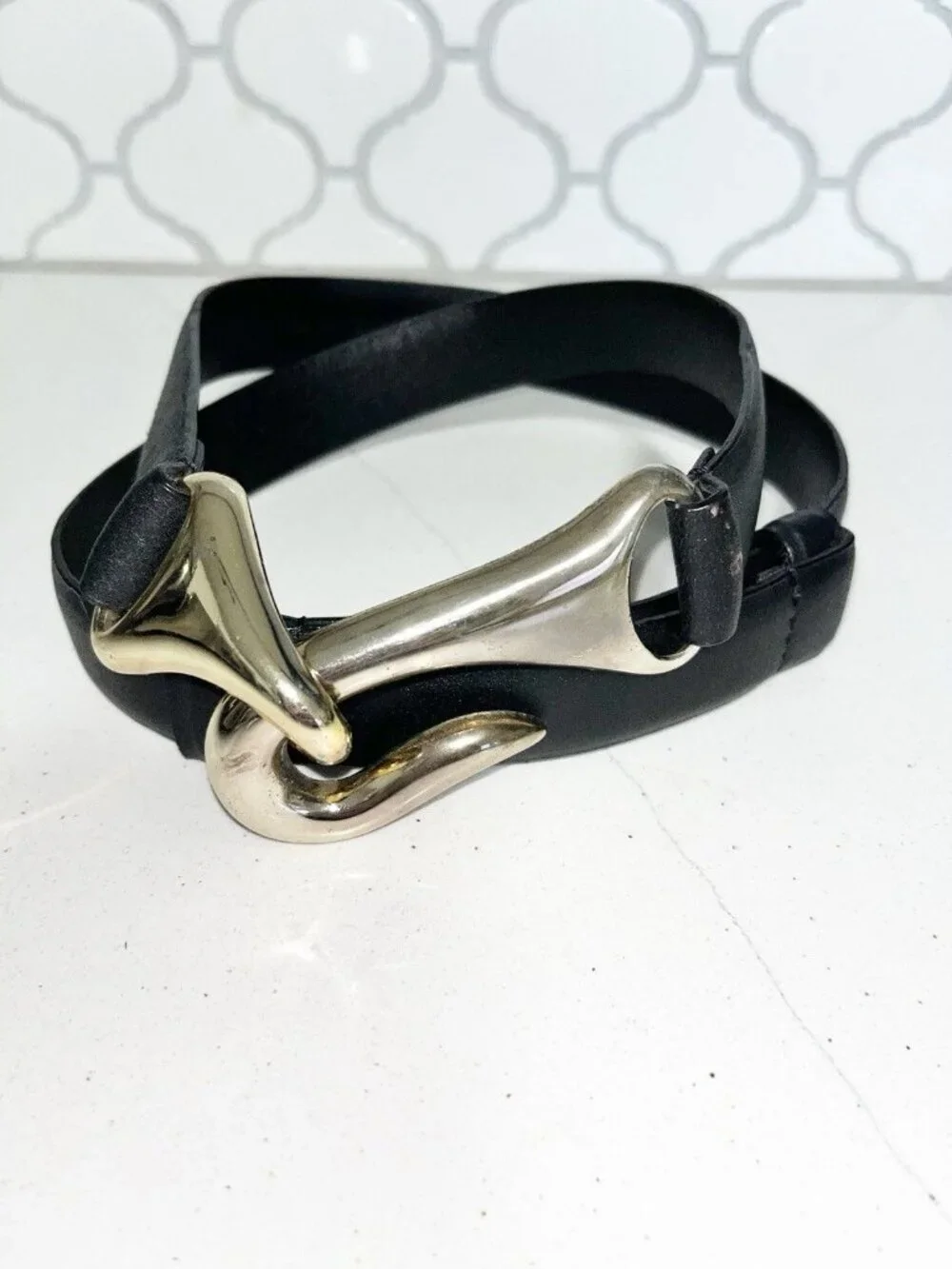 Set of 2 Chico's Adjustable Slide Genuine Leather Belts Women’s Sz M/L Black